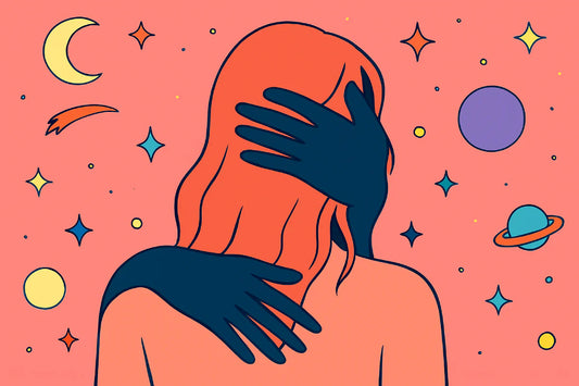 Ilustración conceptual sobre cómo usar el Satisfyer en pareja con conexión emocional e intimidad consciente