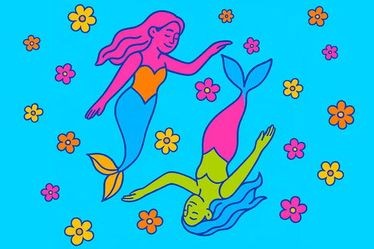 Ilustración artística de dos sirenas simbolizando conexión íntima y placer mutuo, inspirada en el tema cuales son las 69 posiciones.