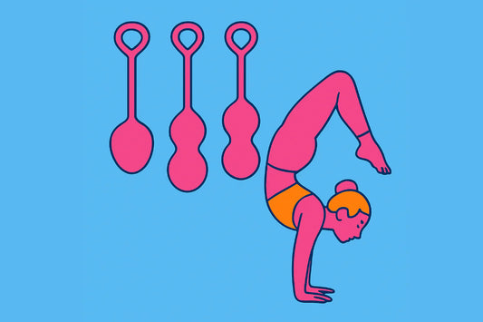 Ilustración de mujer haciendo ejercicio con bolas chinas para fortalecer el suelo pélvico