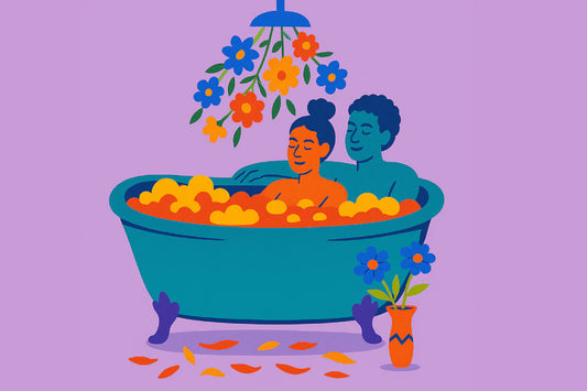  Ilustración colorida de pareja disfrutando sexo en la ducha en un ambiente íntimo y relajado