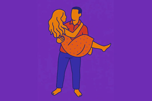 Ilustración de una pareja practicando coger parados con conexión y equilibrio, en el contexto de una guía de placer consciente.