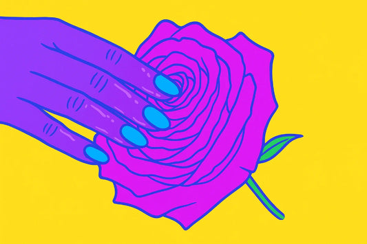 Ilustración colorida que representa la masturbación femenina de forma simbólica, destacando el autoplacer y la exploración íntima con estilo artístico pop.