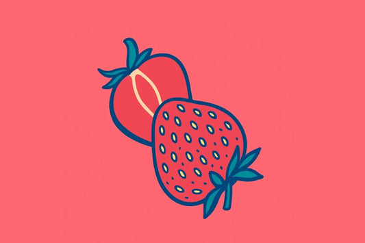 Ilustración de fresas sensuales representando lubricantes comestibles usados en la misionero pose