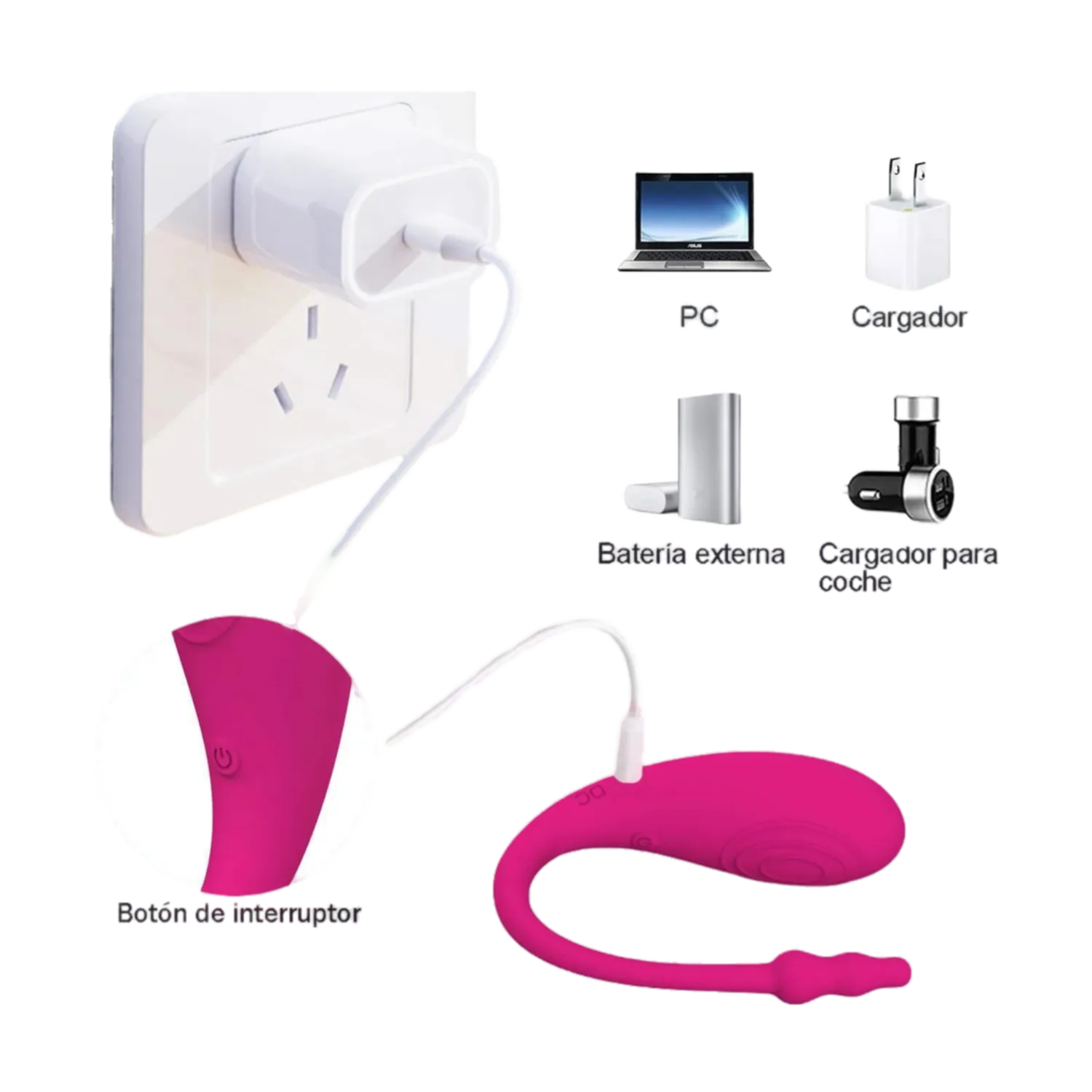 Liora - Vibrador con interfaz de carga USB, compatible con PC, cargador, batería externa y coche.