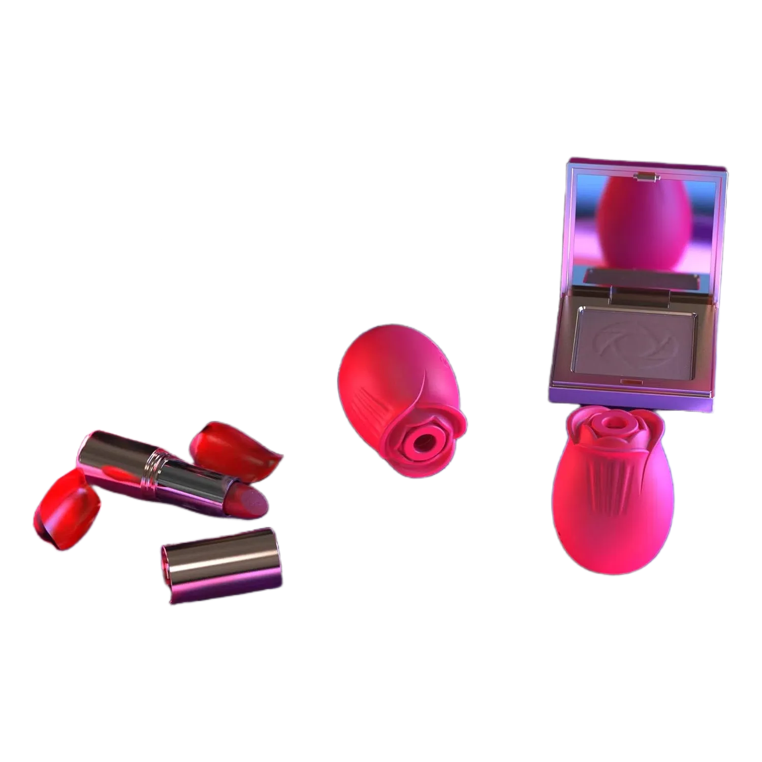 Rubira, succionador de clítoris en tamaño mini junto a maquillaje, ideal para llevar discretamente en el bolso