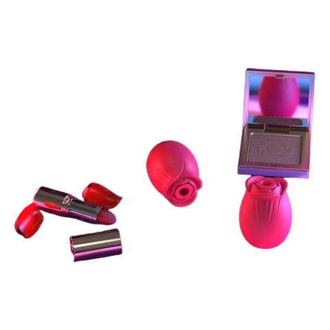 Rubira, succionador de clítoris en tamaño mini junto a maquillaje, ideal para llevar discretamente en el bolso