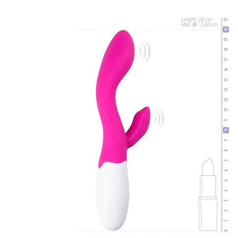 SilkTouch vibrador conejito 20cm tamaño comparado con pintalabios y consolador conejo