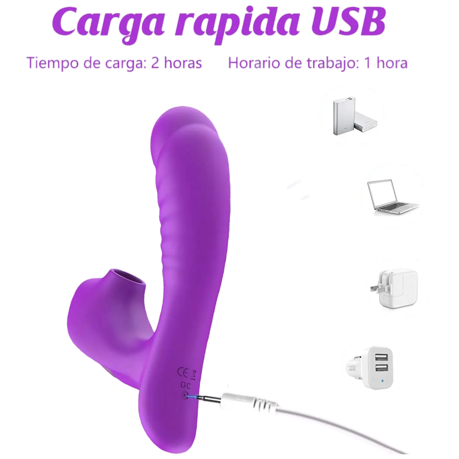 Vórtex, vibrador y succionador con carga rápida USB, listo para usar en solo 2 horas.