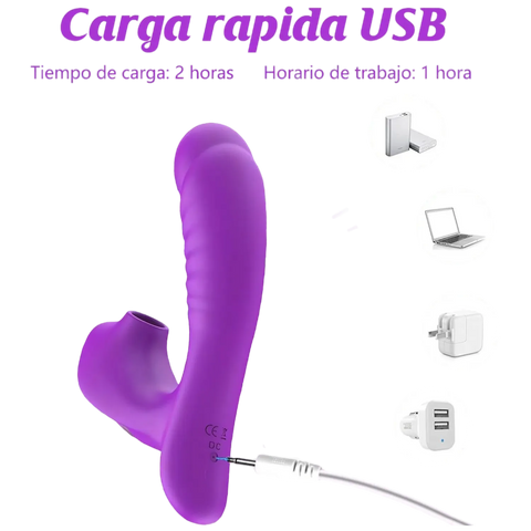 Vórtex, vibrador y succionador con carga rápida USB, listo para usar en solo 2 horas.